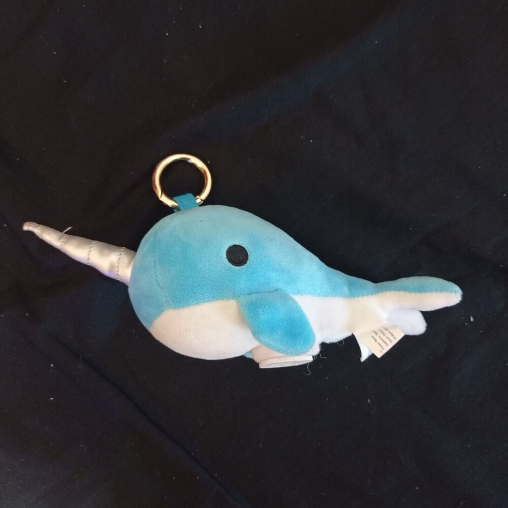 Plush Narwhal Unicorn Whale Portable Charger Power Bank Bag Charm, Sky Blue